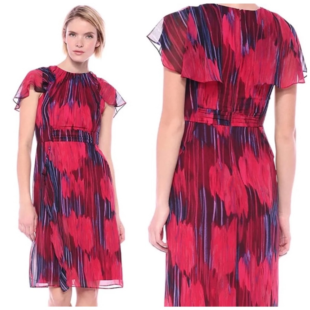 HALSTON HERITAGE Flutter Cape Sleeve Dress NWT